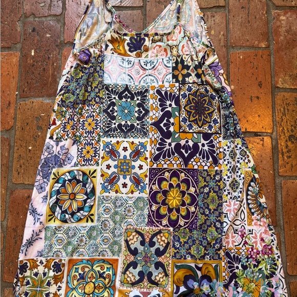 Johnny Was Boho Slip Dress Patchwork Floral Tile Print Pima Cotton Modal Size M - Picture 5 of 13